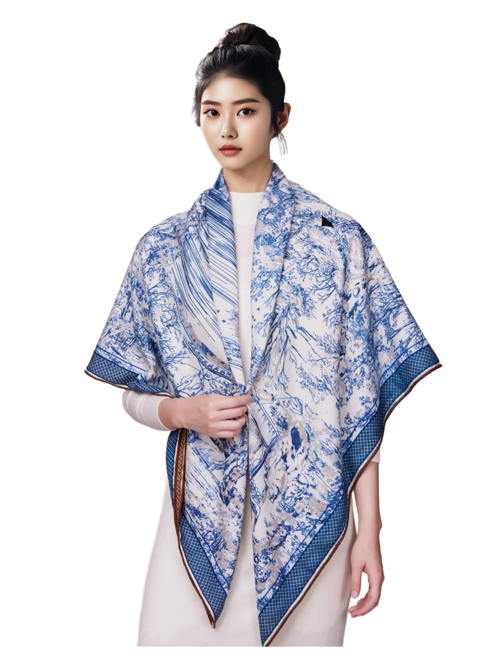Women's Double-Sided Floral Wool Silk Scarf