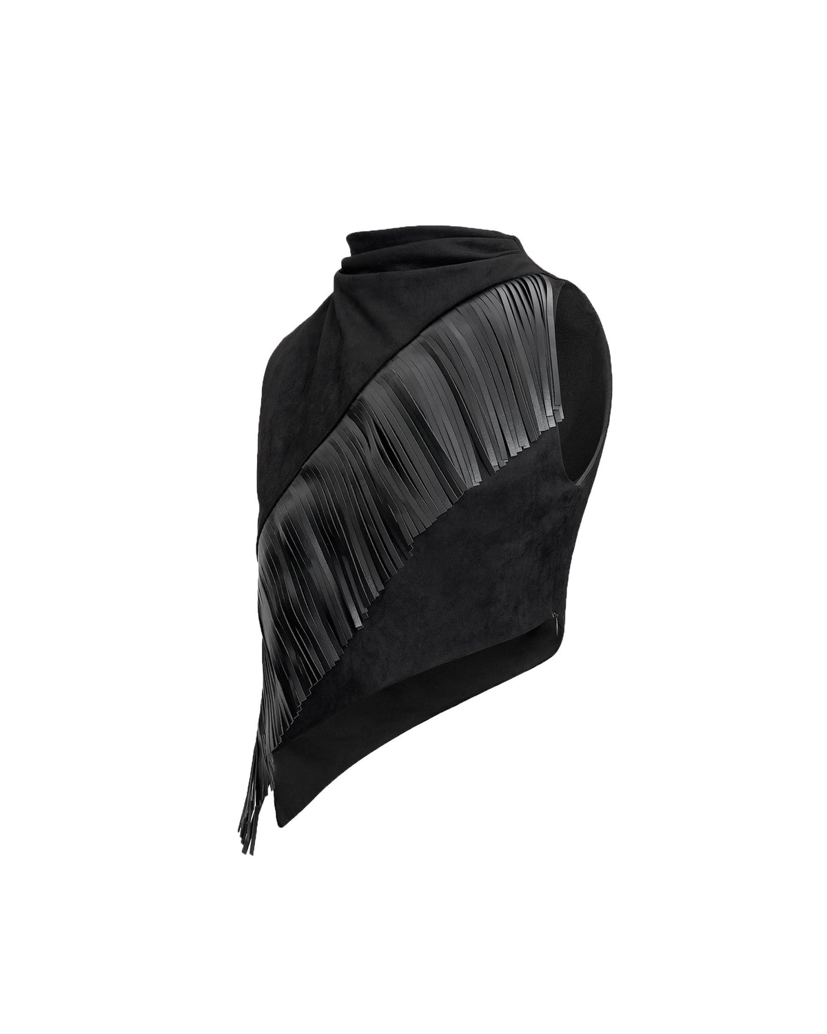 **Asymmetric Fringe Sueded Top**