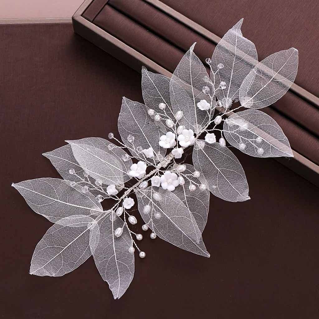 Flower Leaf Pearl Bridal Headband Tiara
