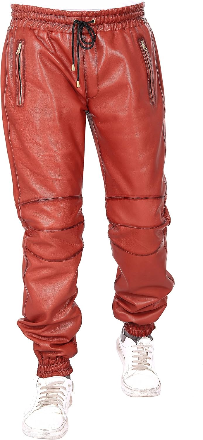 Men's Slim-Fit Leather Jogger Pants
