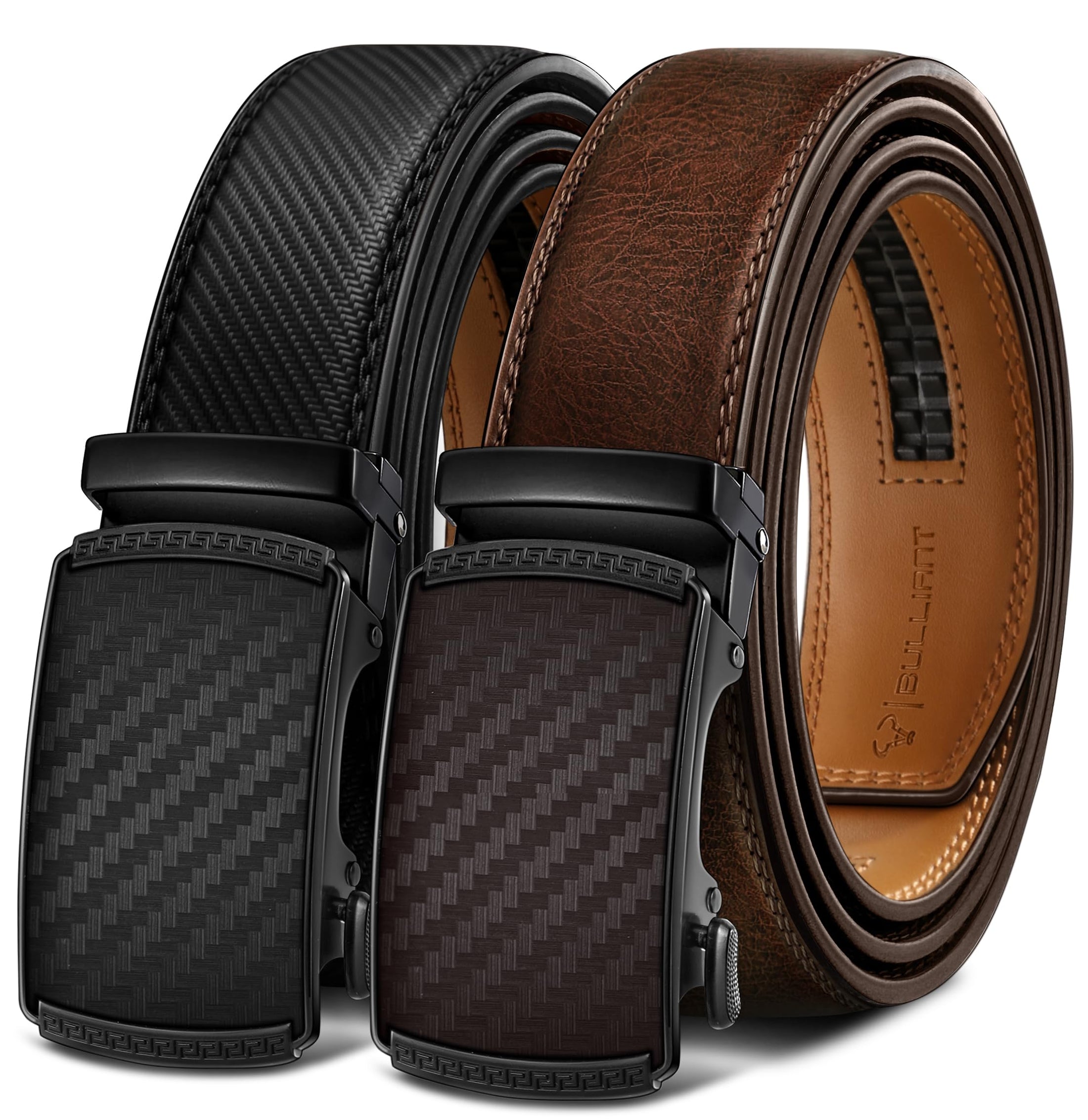 Men's Two-Pack Adjustable Ratchet Leather Belt Set