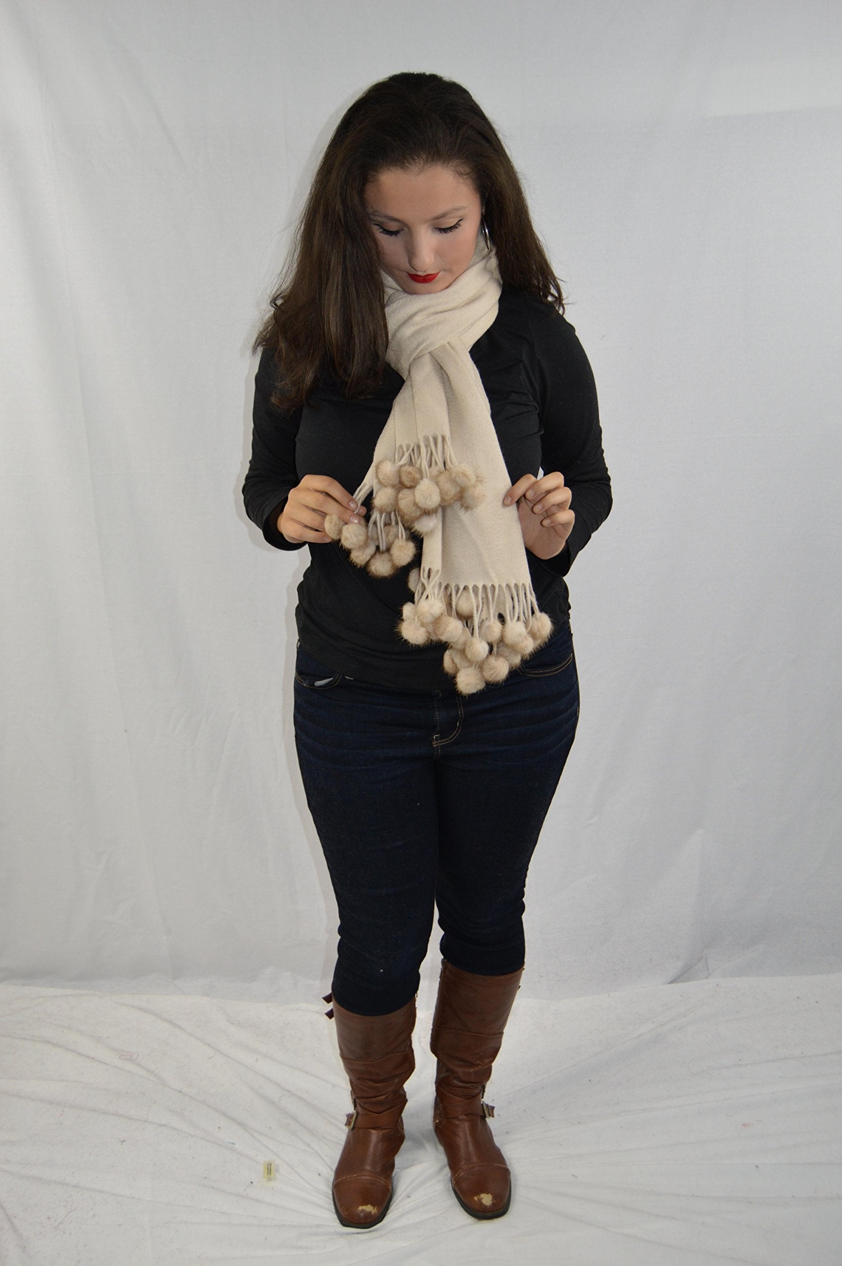 Ivory Cashmere Cape Shawl with Mink Trim