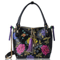 Hand-Painted Floral Leather Hobo Tote Bag