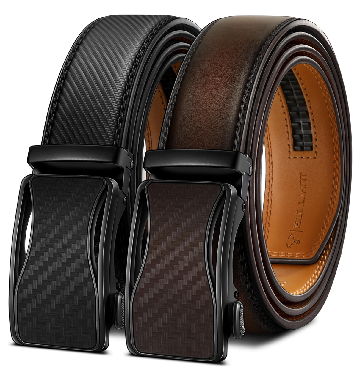 Men's Two-Pack Adjustable Ratchet Leather Belt Set