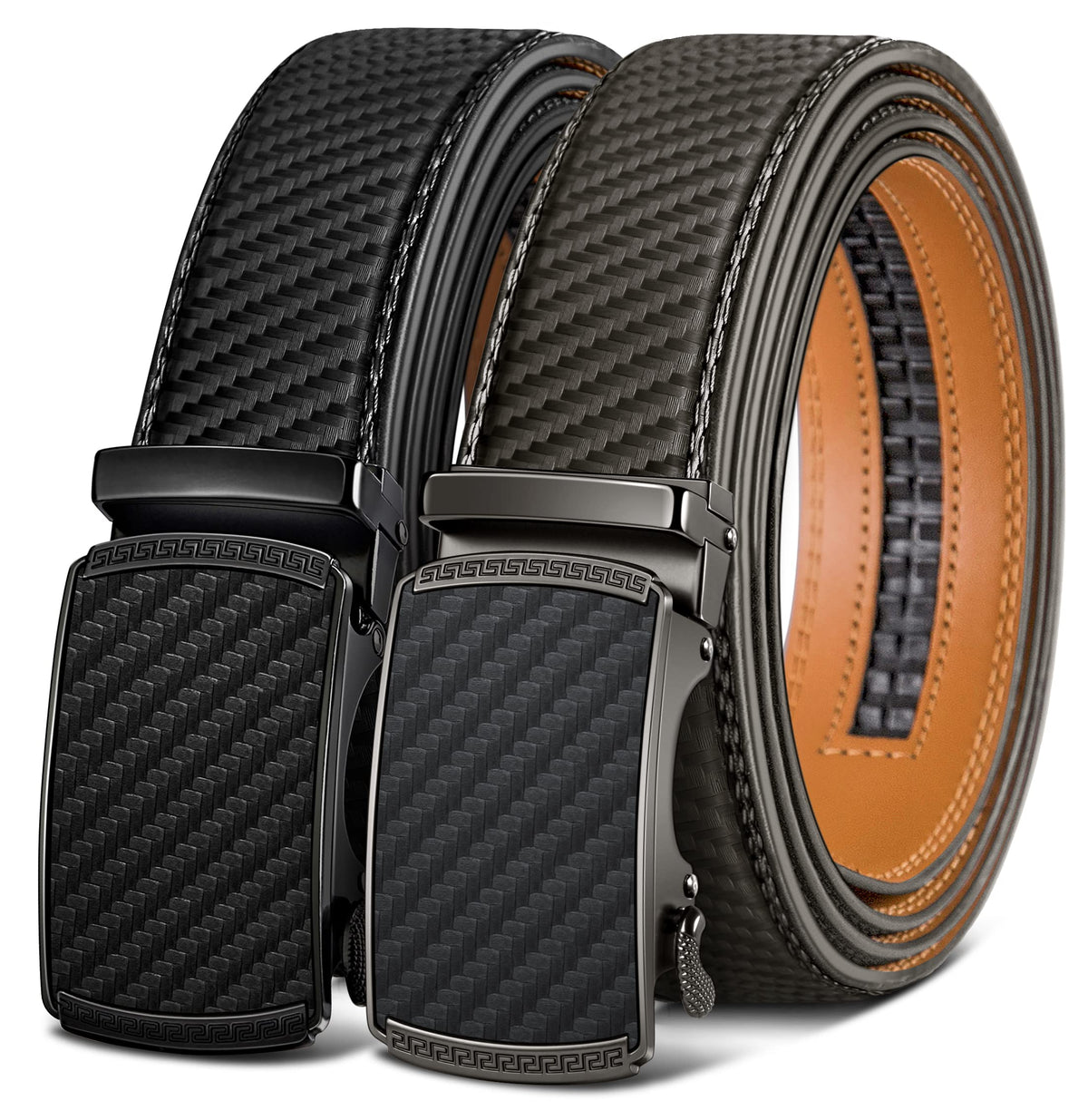Men's Two-Pack Adjustable Ratchet Leather Belt Set