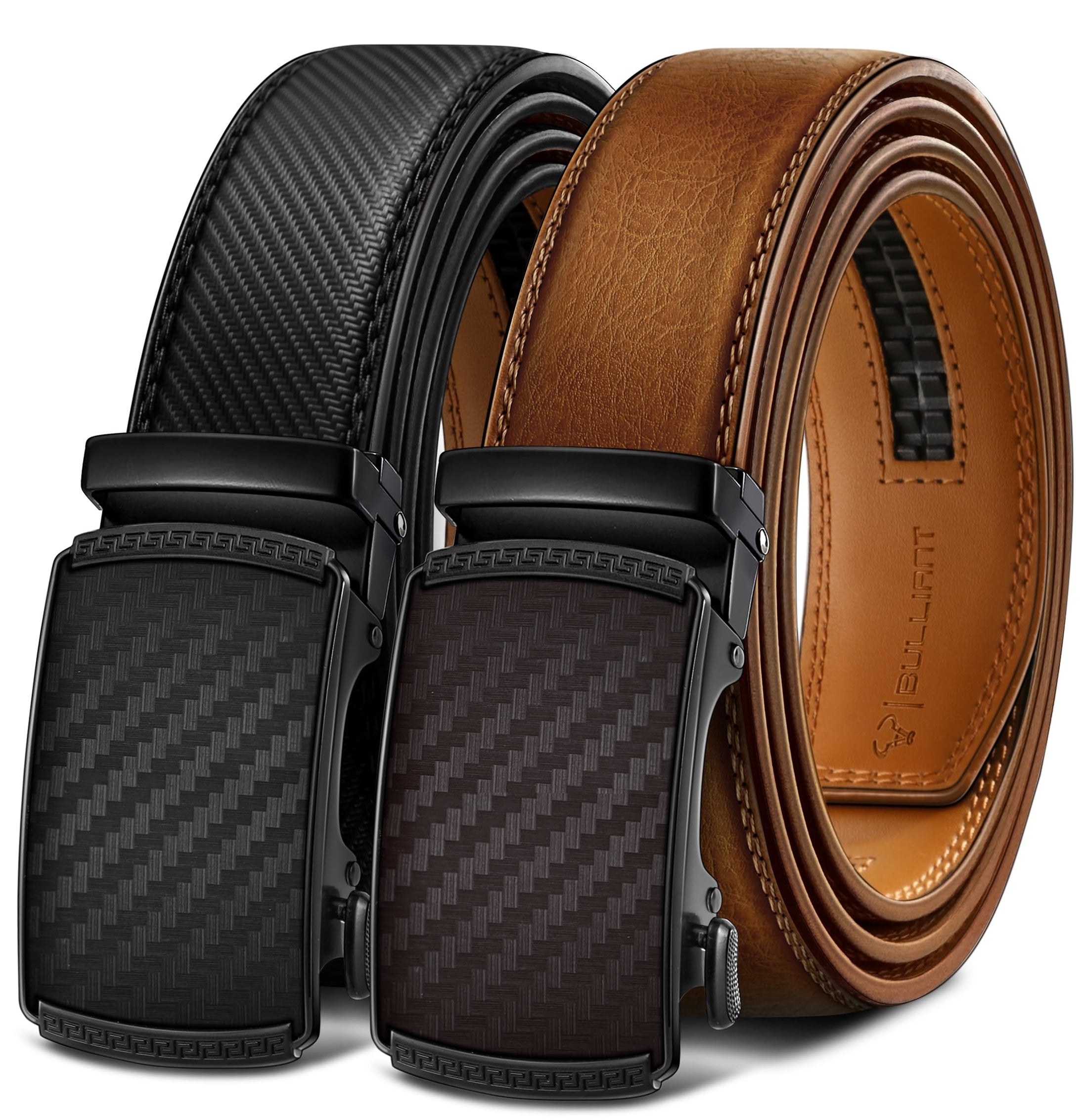 Men's Two-Pack Adjustable Ratchet Leather Belt Set