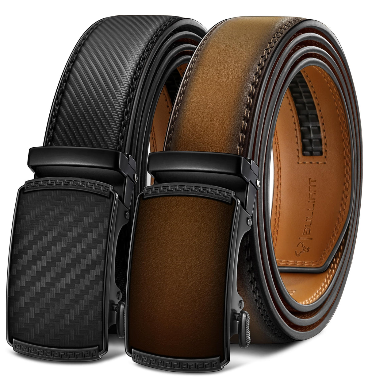 Men's Two-Pack Adjustable Ratchet Leather Belt Set
