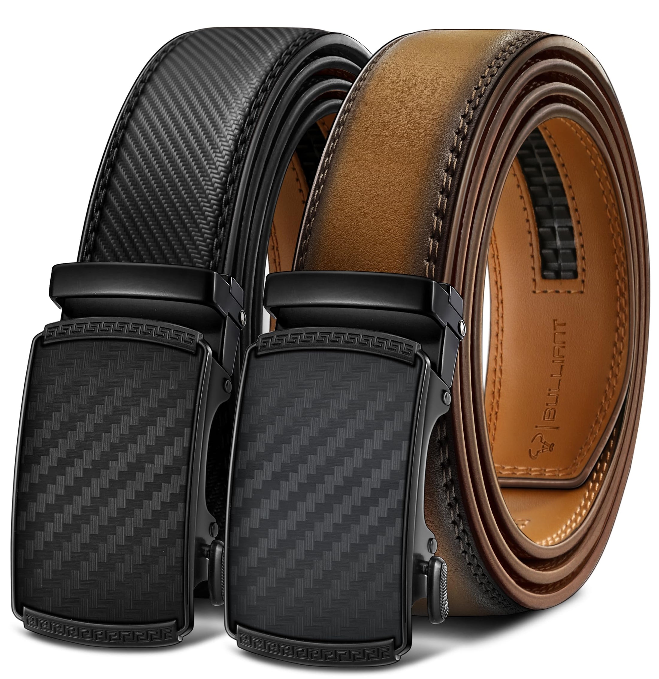 Men's Two-Pack Adjustable Ratchet Leather Belt Set