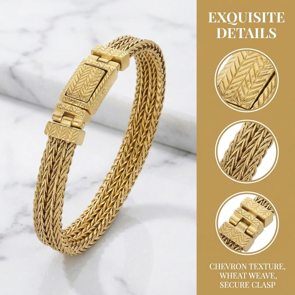 18K Gold Wheat Woven Mesh Bracelet