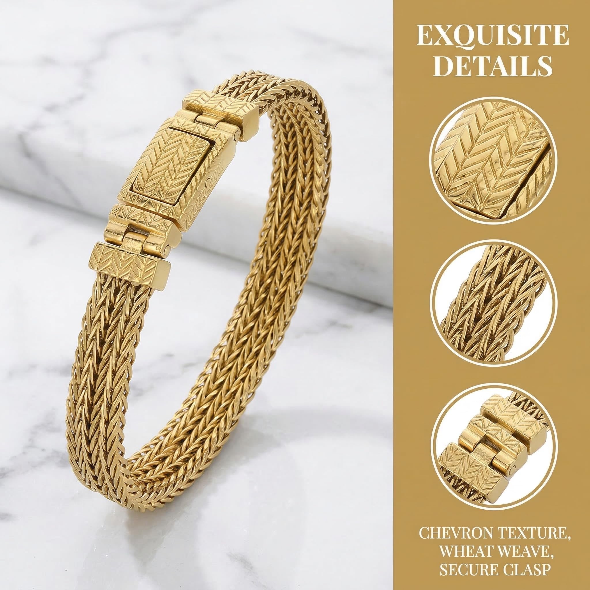18K Gold Wheat Woven Mesh Bracelet