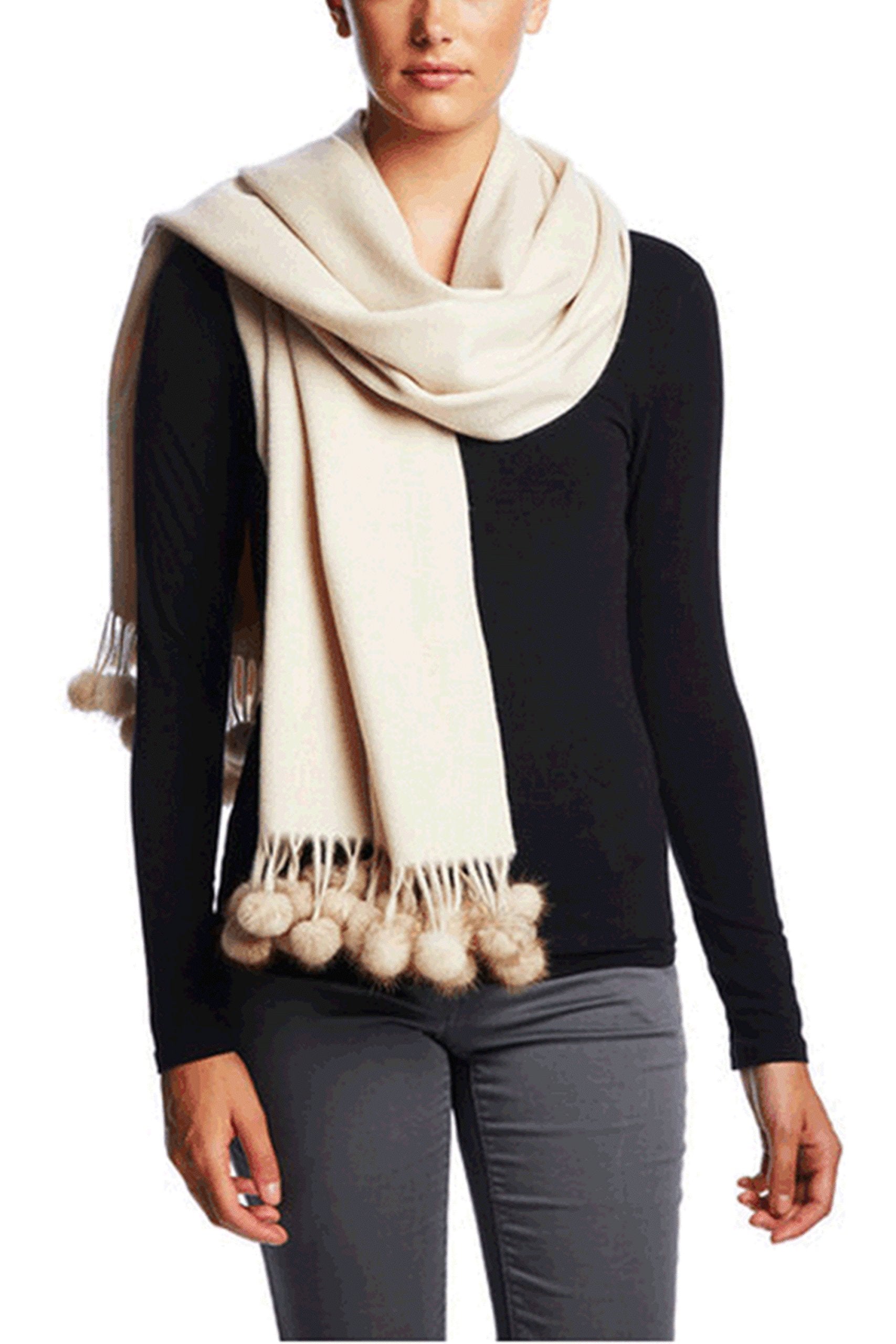 Ivory Cashmere Cape Shawl with Mink Trim