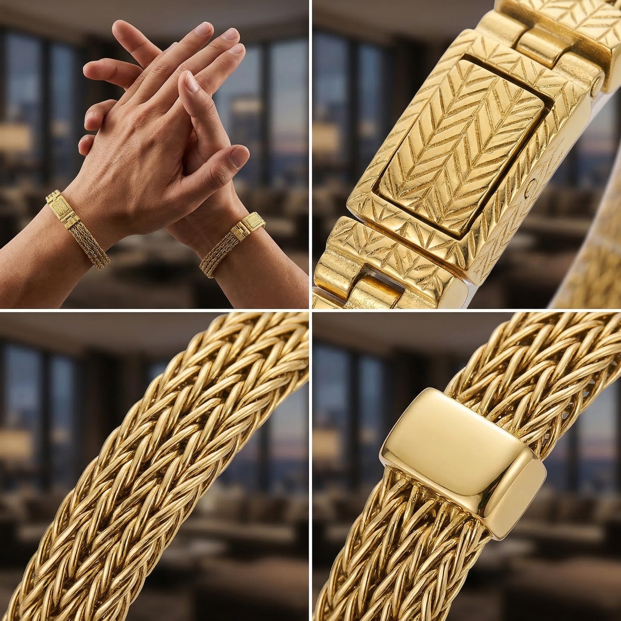 18K Gold Wheat Woven Mesh Bracelet