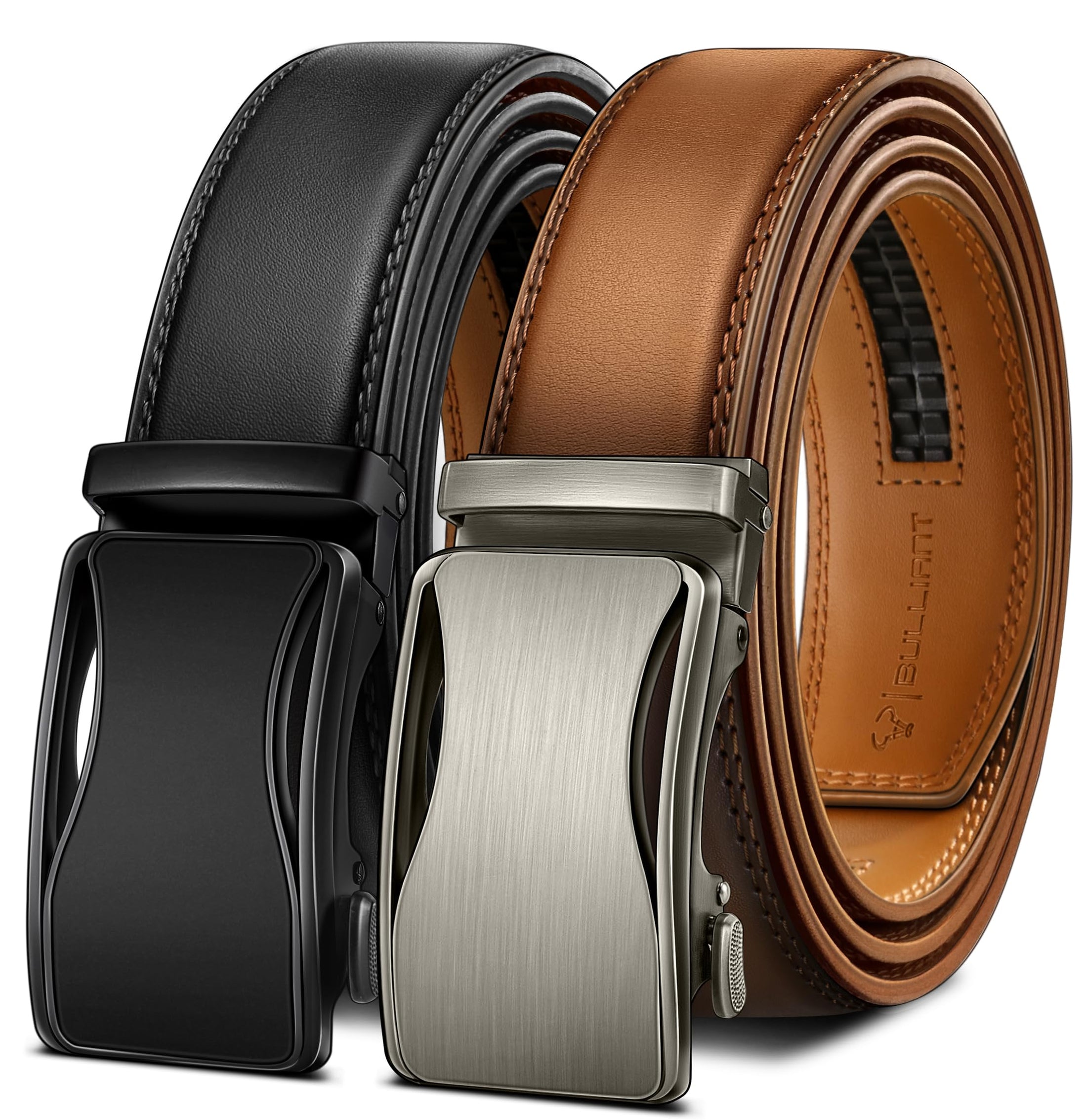 Men's Two-Pack Adjustable Ratchet Leather Belt Set