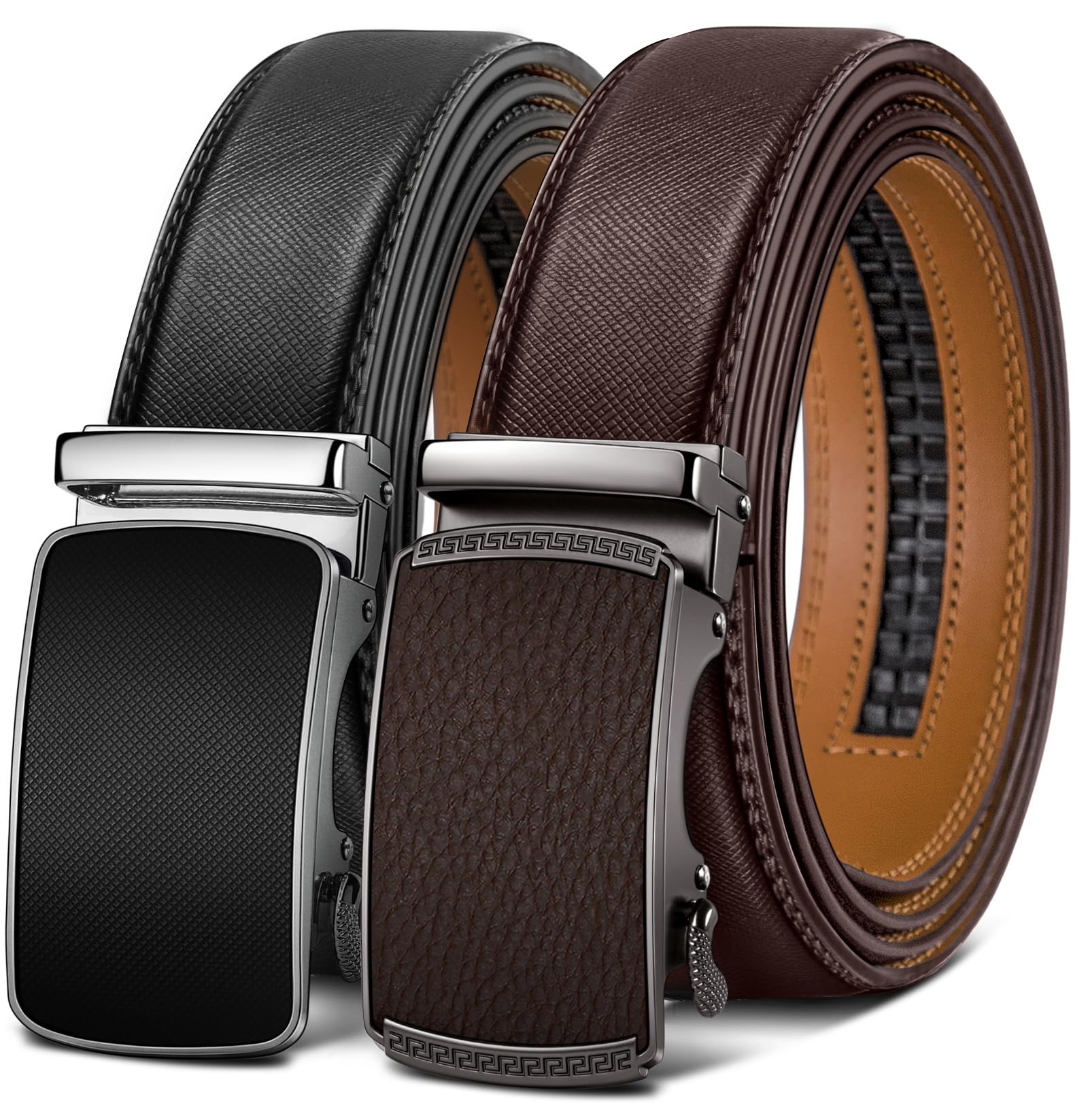 Men's Two-Pack Adjustable Ratchet Leather Belt Set