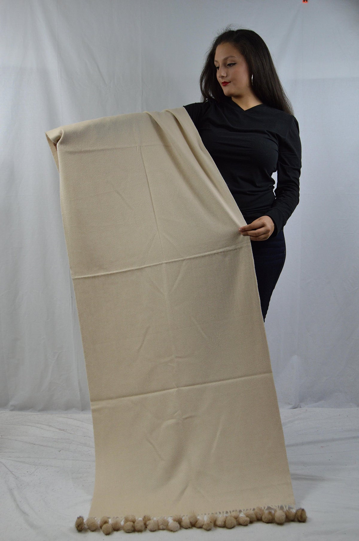 Ivory Cashmere Cape Shawl with Mink Trim