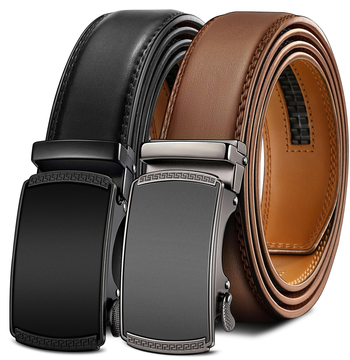 Men's Two-Pack Adjustable Ratchet Leather Belt Set