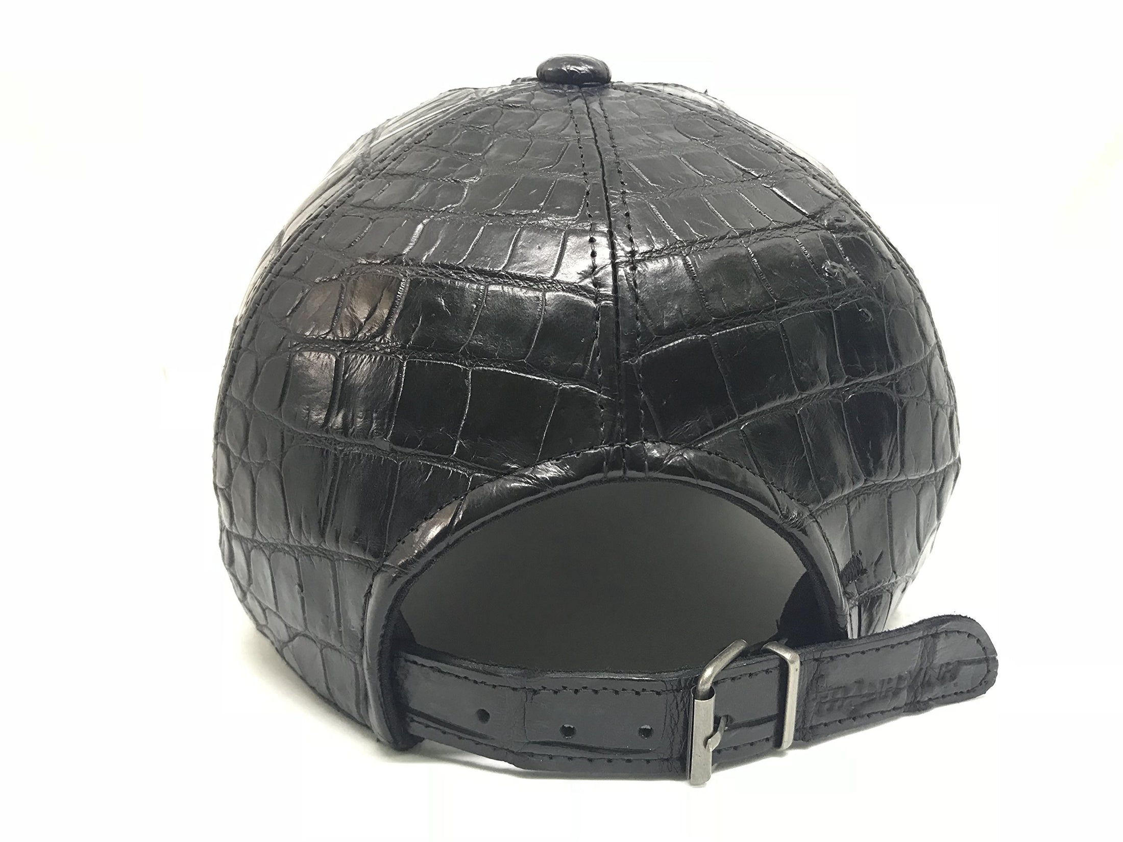 Handmade Genuine Croc Skin Leather Mens Cap Black