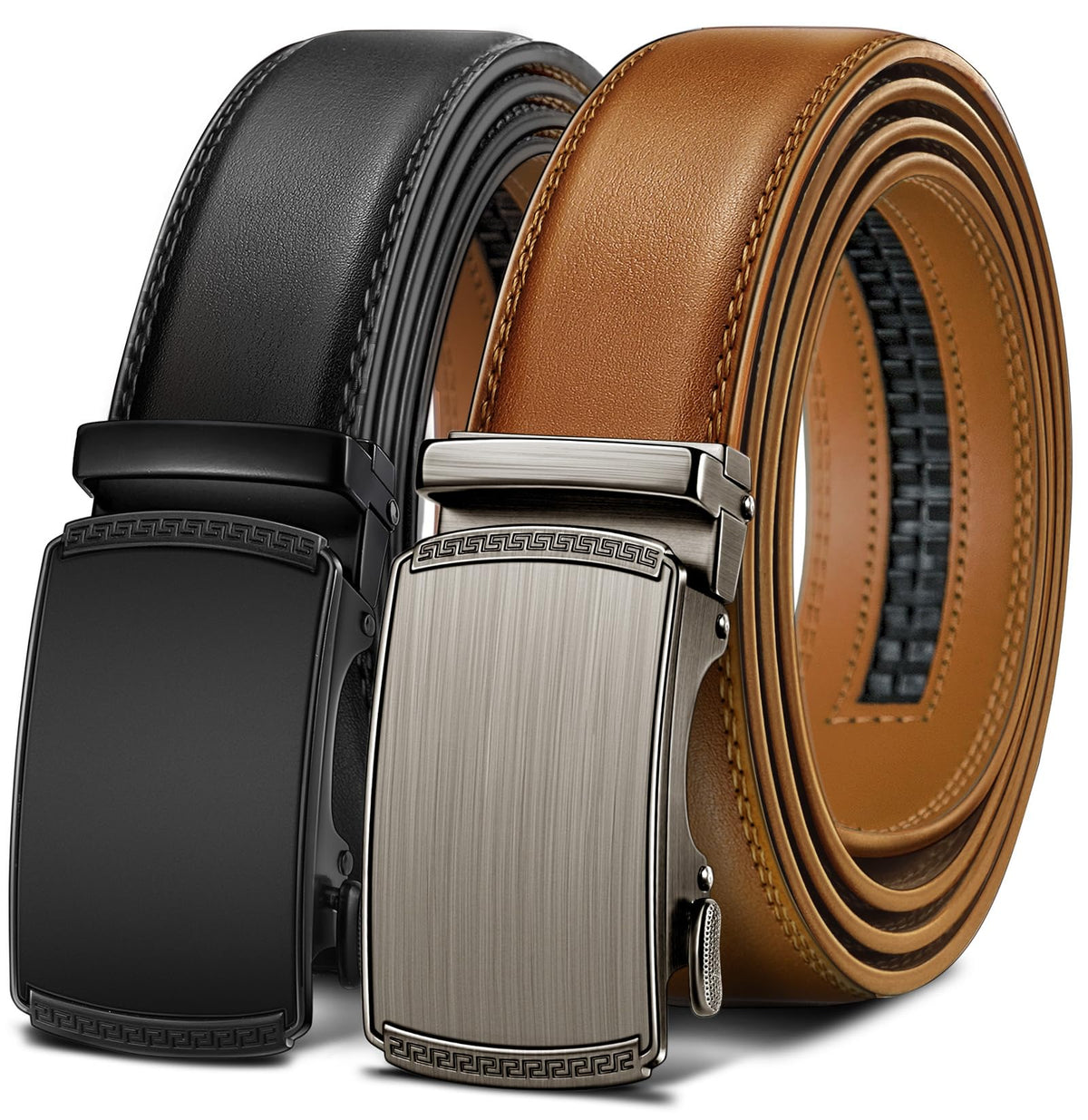 Men's Two-Pack Adjustable Ratchet Leather Belt Set