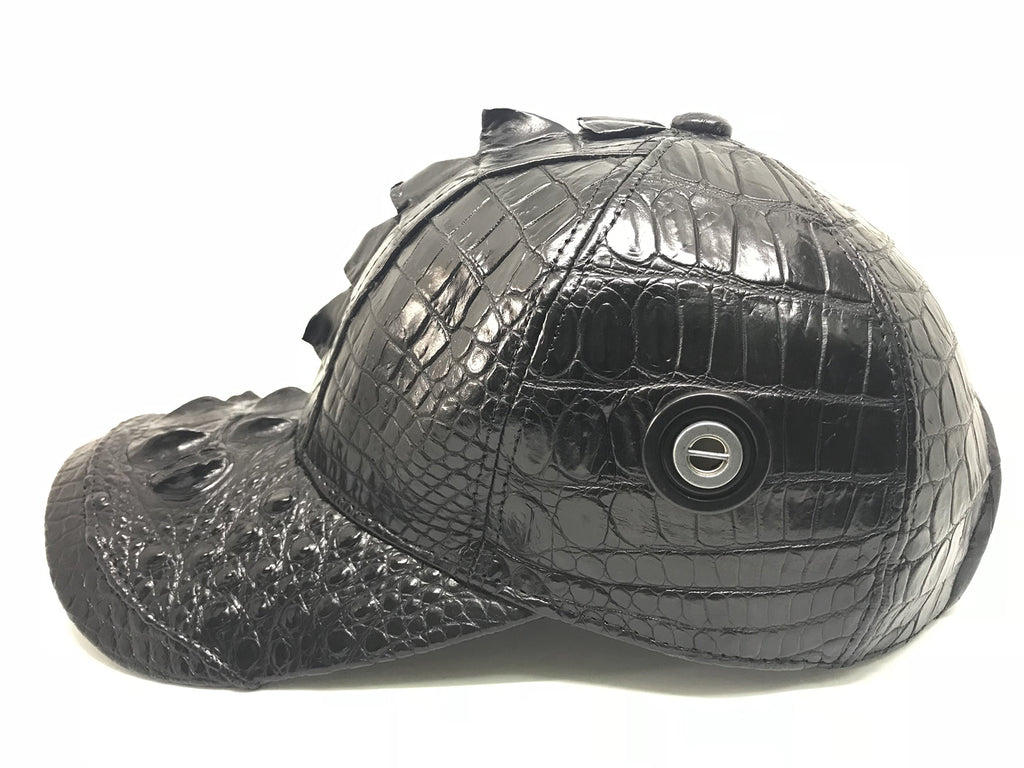 Handmade Genuine Croc Skin Leather Mens Cap Black