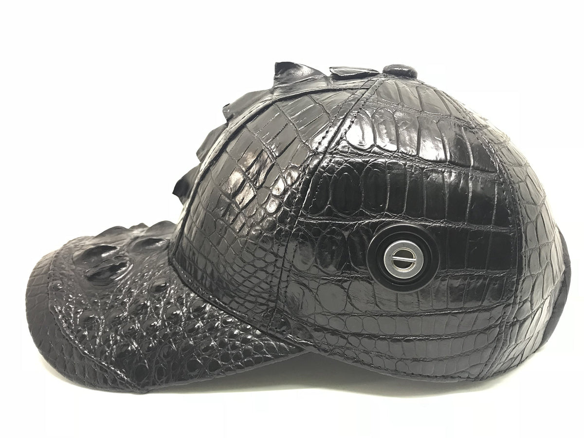 Handmade Genuine Croc Skin Leather Mens Cap Black