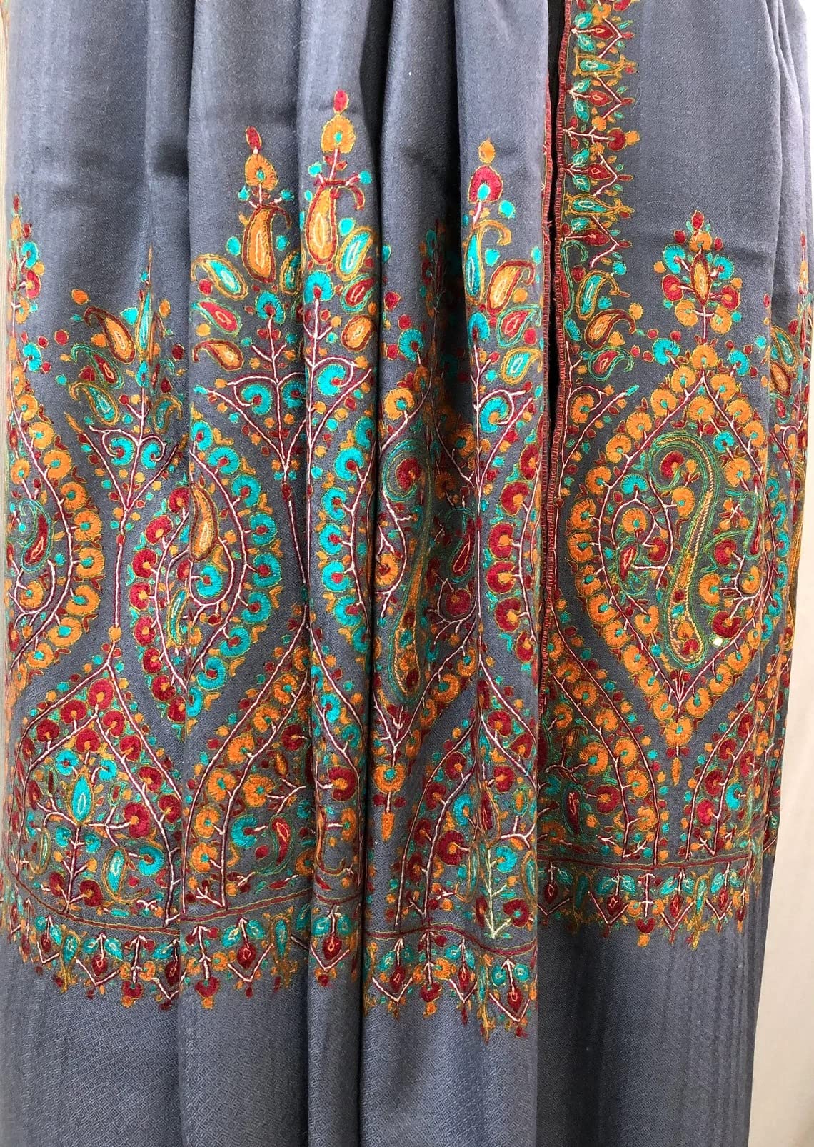 Blue Floral Embroidered Cashmere Pashmina Shawl