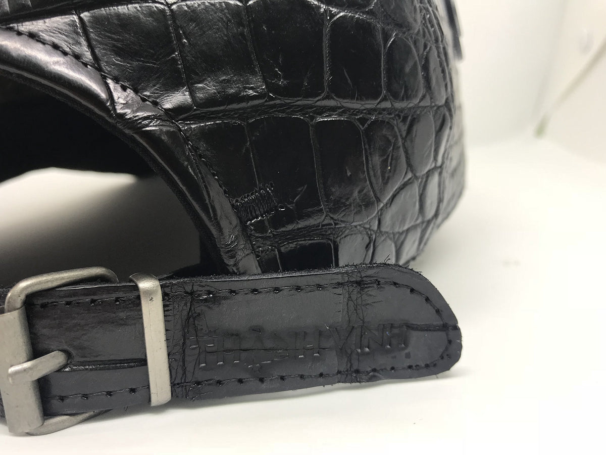 Handmade Genuine Croc Skin Leather Mens Cap Black