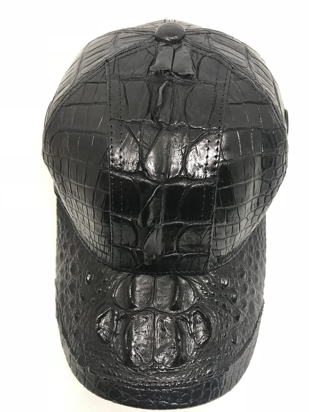 Handmade Genuine Croc Skin Leather Mens Cap Black