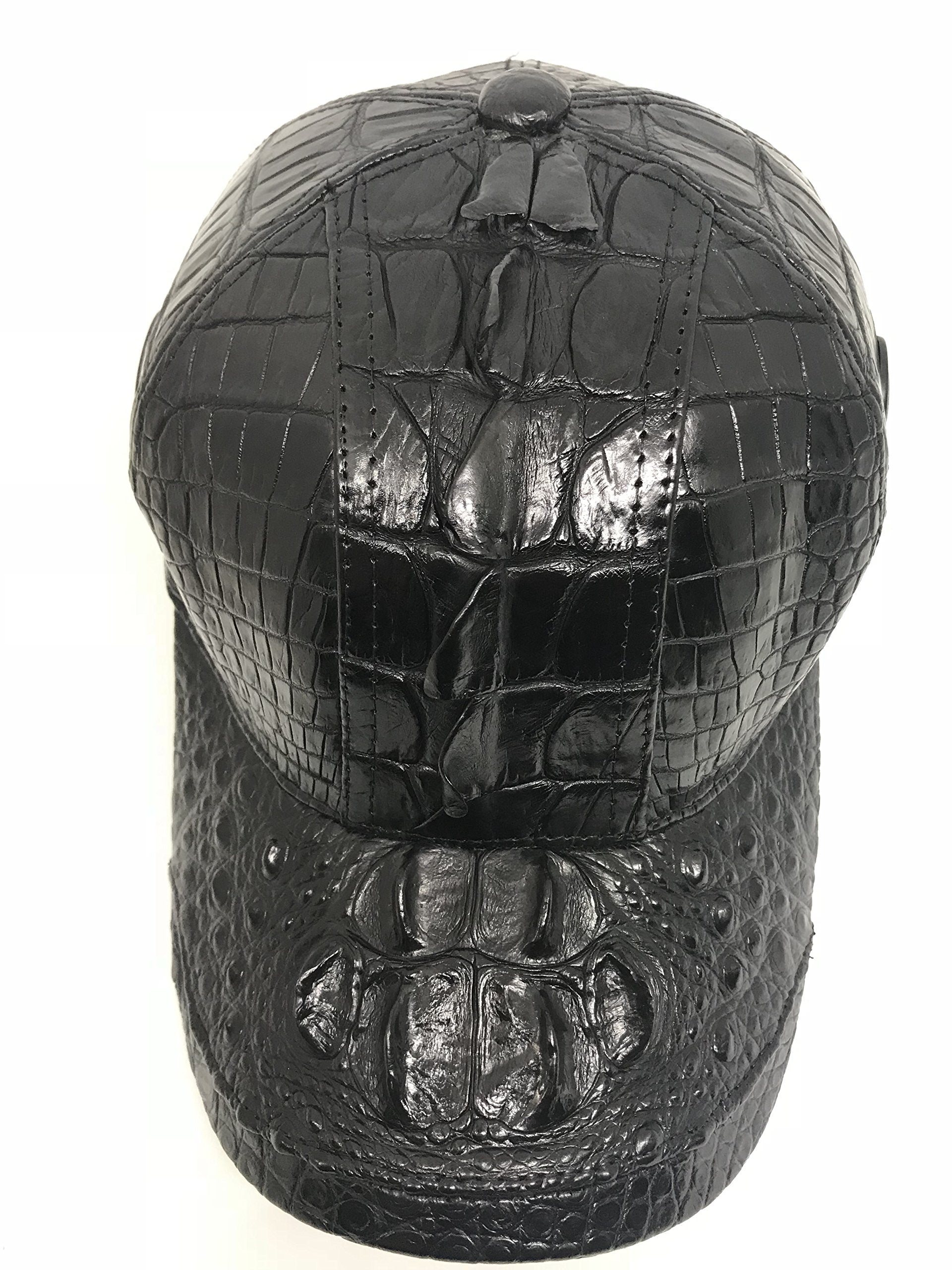 Handmade Genuine Croc Skin Leather Mens Cap Black