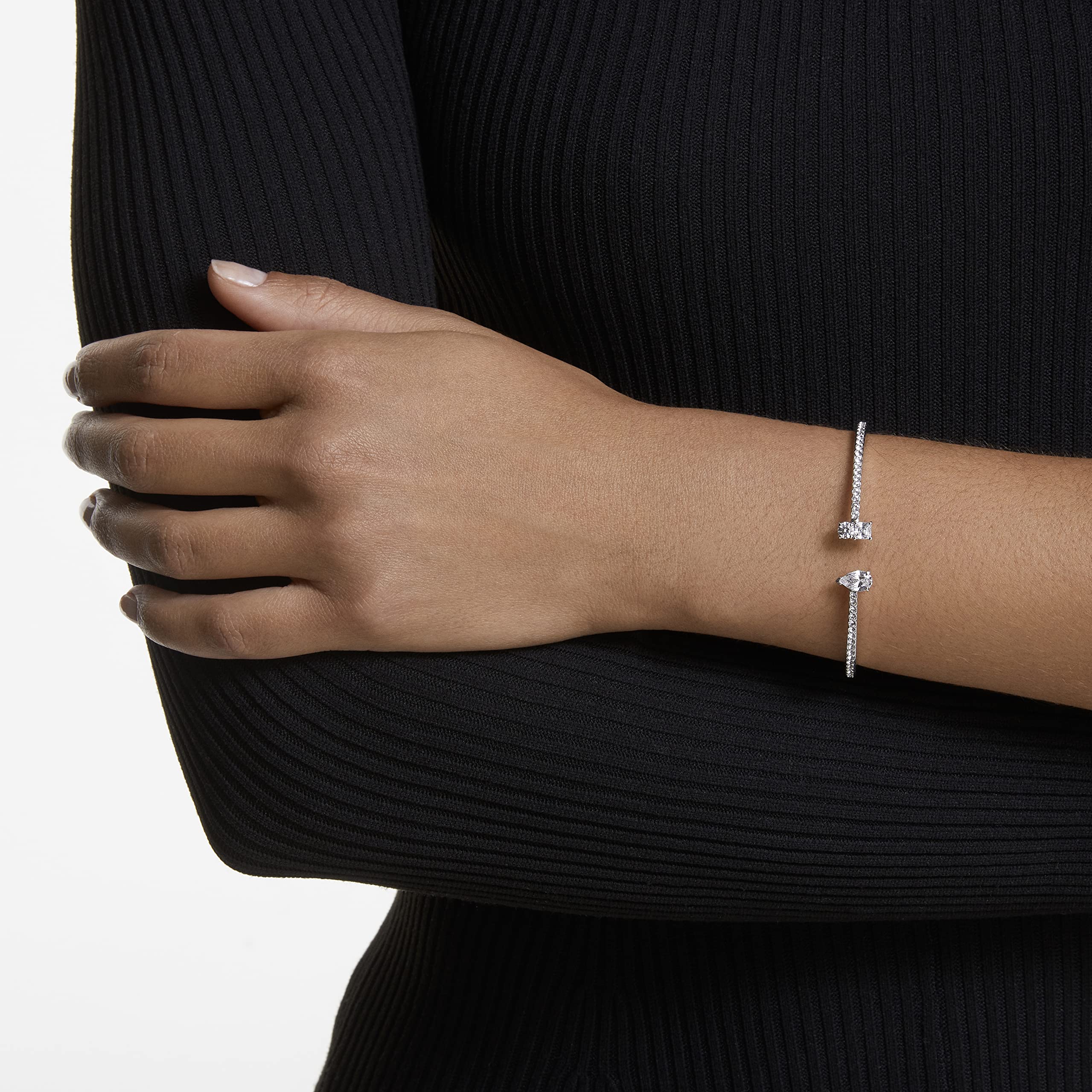 Attract Clear Crystal Cuff Bracelet, Rhodium-Tone Finish
